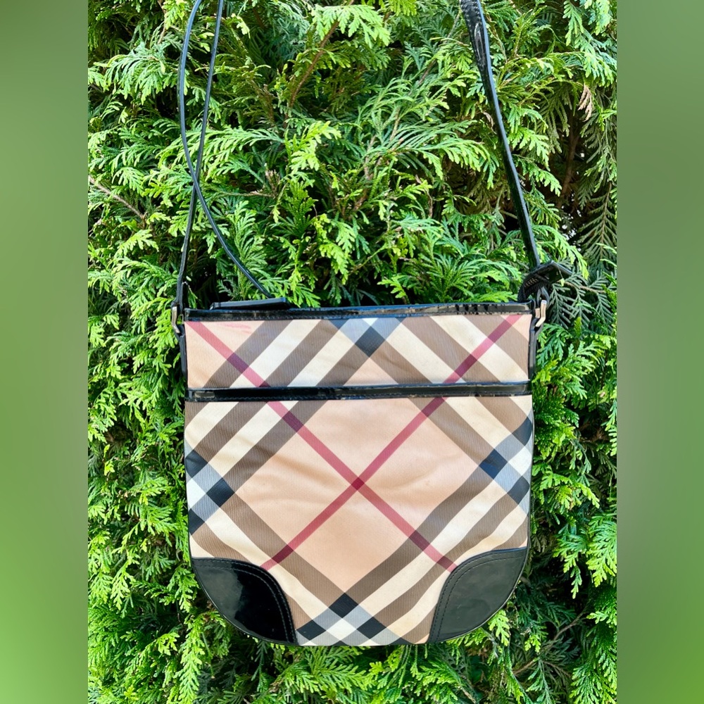 BURBERRY Dryden Supernova Check Coated Patent Leather Shoulder Crossbody Bag - Picture 13 of 15